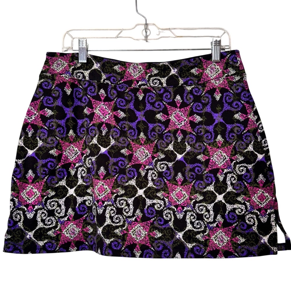Womens Geometric Scroll Print Athletic Skort Black Purple Pink Side Slit Small